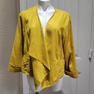 Elliott Lauren 100% Linen Jacket Size 10 Mustard Draped Open Front Cuffs Pockets